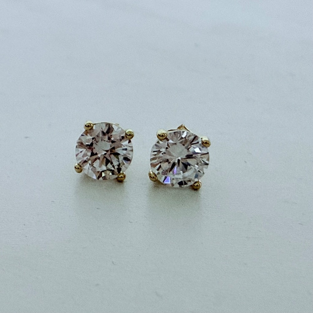 CRISLU Sterling Silver 18K Gold Plated Solitaire Stud Earrings